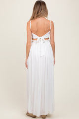 White Lace Bodice Cutout Tie Back Maternity Maxi Dress