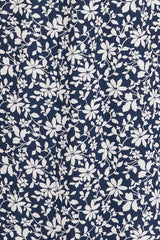 Navy Blue Floral Ruched Tie Front Midi Dress