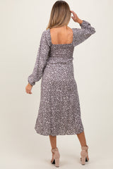 Mocha Floral Twist Front Long Sleeve Maternity Midi Dress