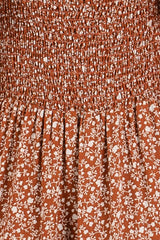 Rust Floral V-Neck Button Front Midi Dress