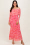 Pink Floral Mesh Off Shoulder Long Sleeve Maxi Dress