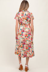 Cream Floral Button Down Maternity Midi Shirt Dress