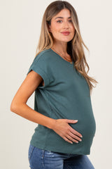 Olive Rolled Short Sleeve Maternity Tee
