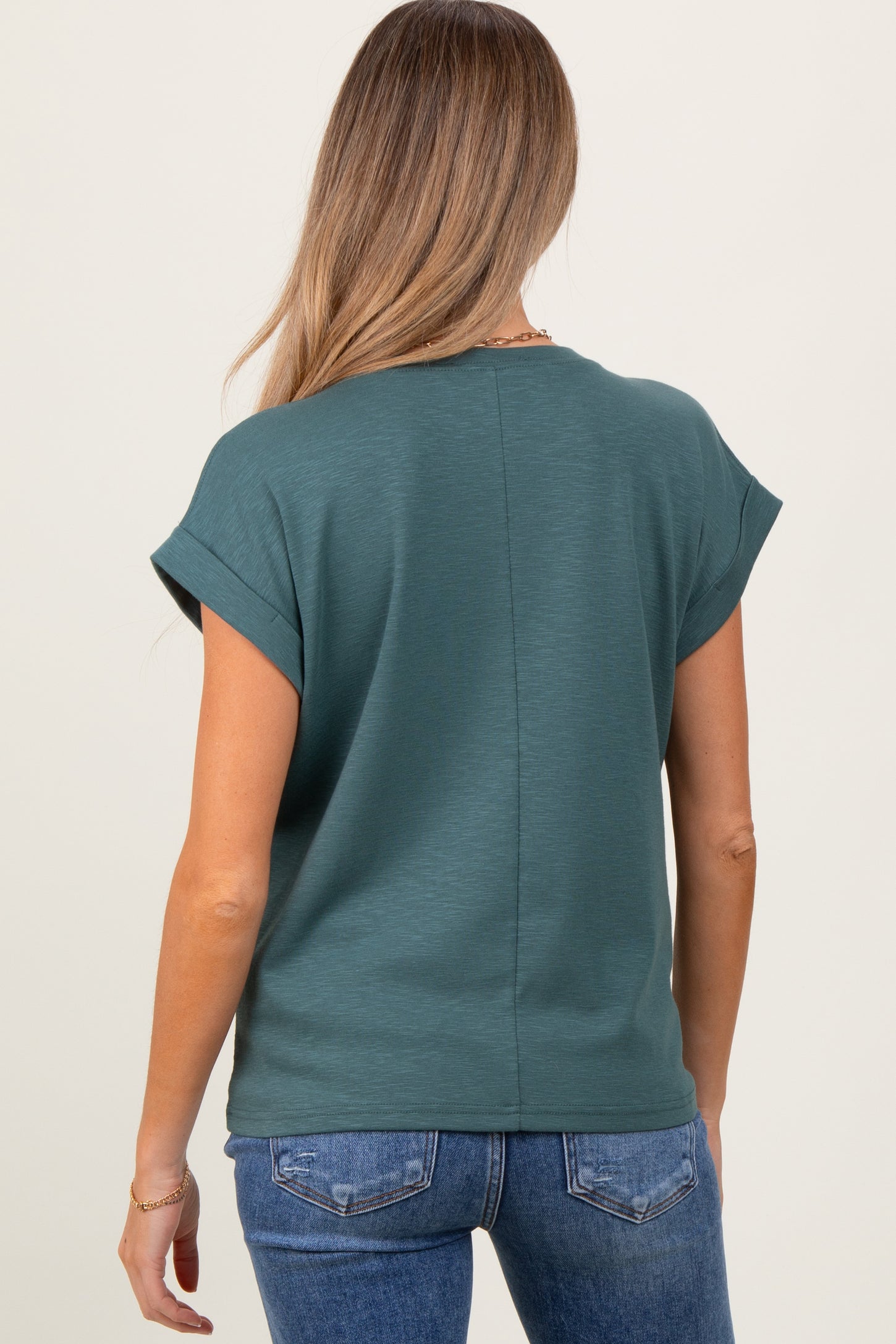 Olive Rolled Short Sleeve Maternity Tee