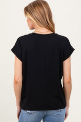 Black Rolled Short Sleeve Maternity Tee