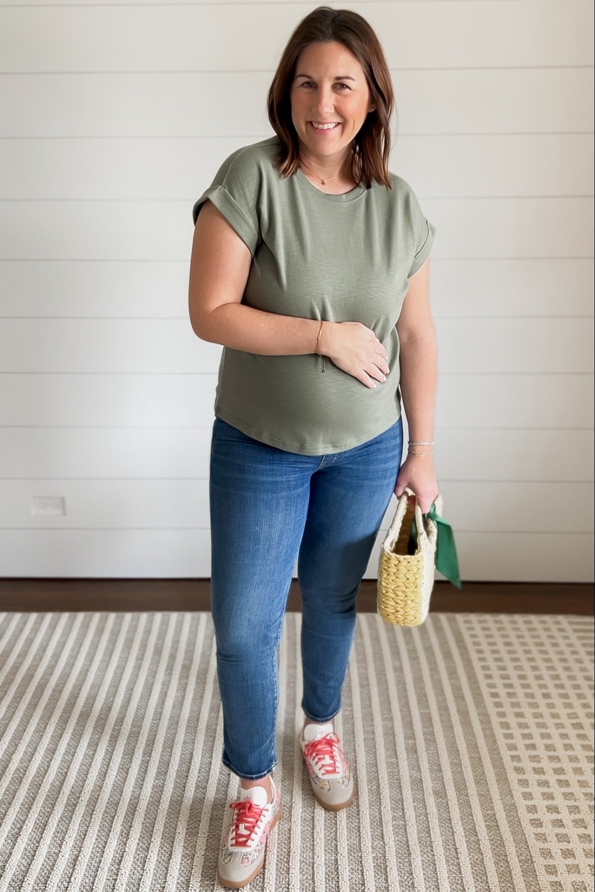 Light Olive Rolled Short Sleeve Maternity Tee