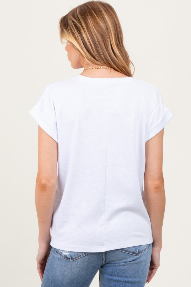 White Rolled Short Sleeve Maternity Tee