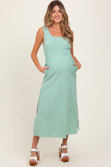 Green Striped Sleeveless Cutout Side Slit Maternity Maxi Dress