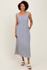 Navy Striped Sleeveless Cutout Side Slit Maxi Dress