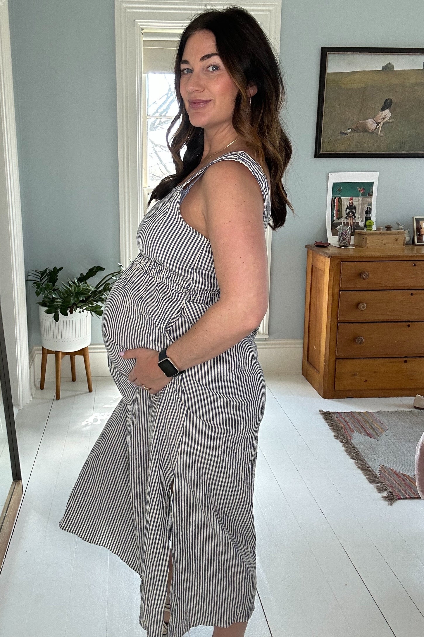 Navy Striped Sleeveless Cutout Side Slit Maternity Maxi Dress