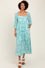 Green Floral Square Neck 3/4 Sleeve Maternity Maxi Dress