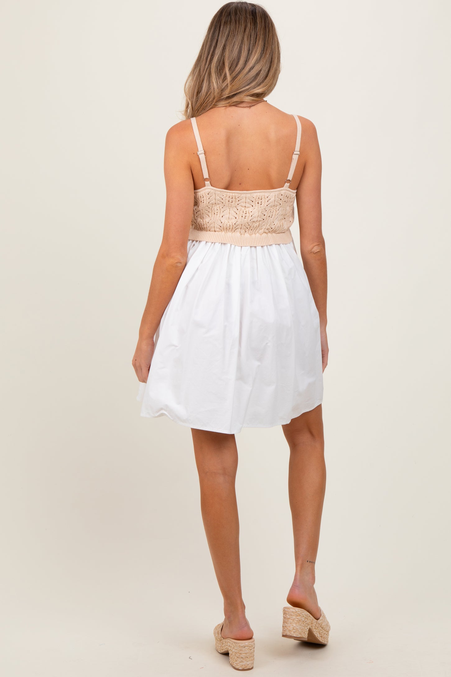 White Crochet Knit Contrast Maternity Mini Dress