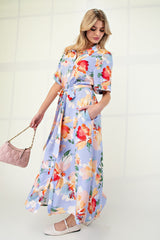 Periwinkle Floral Linen Blend Shirt Dress