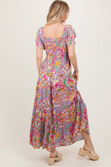 Lavender Floral Paisley Smocked Tiered Maxi Dress