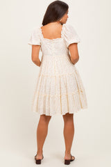Cream Printed Button Up Ruffle Tiered Maternity Dress