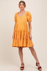 Orange Button Up Ruffle Tiered Maternity Dress
