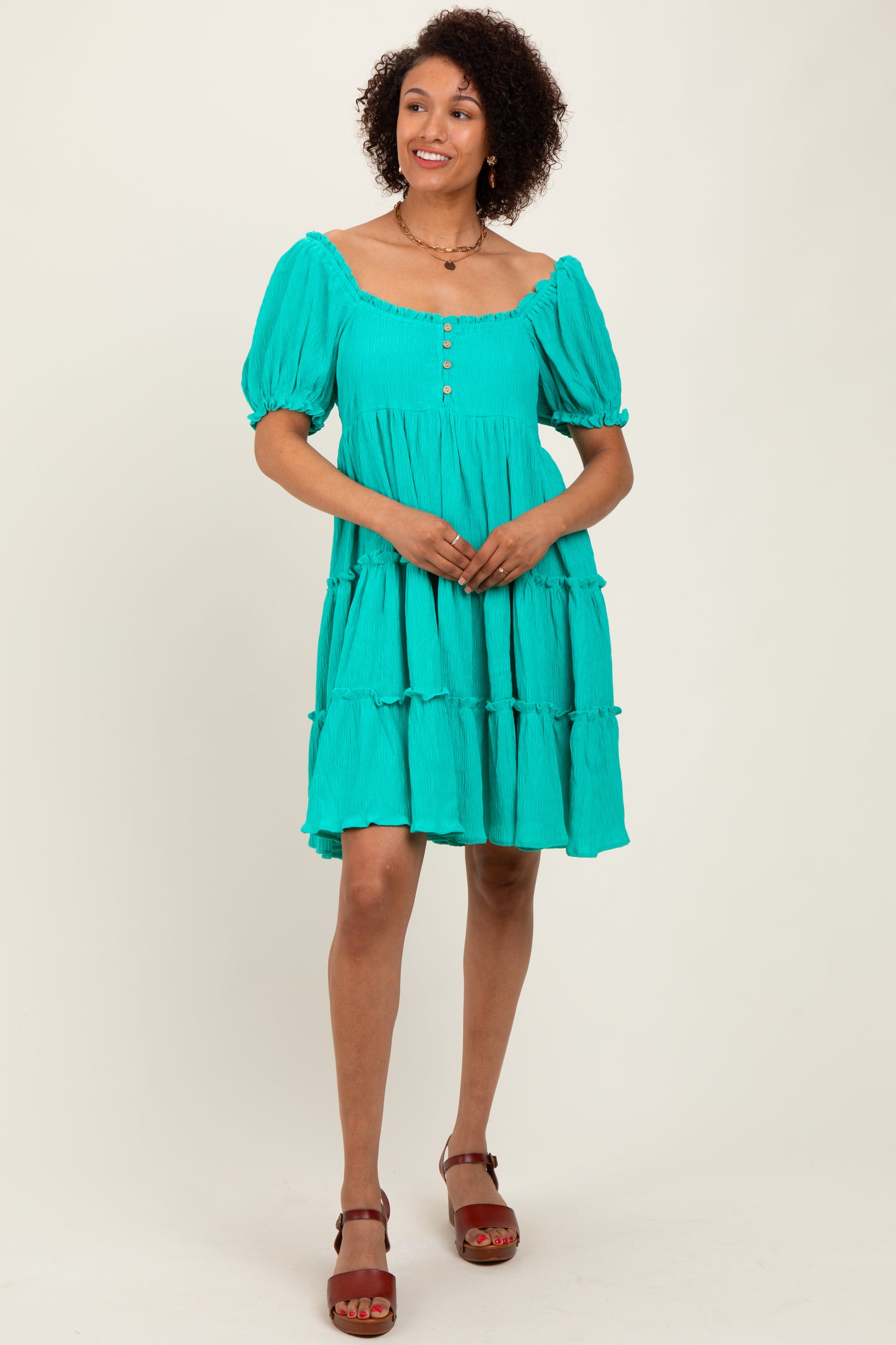Jade Button Up Ruffle Tiered Dress