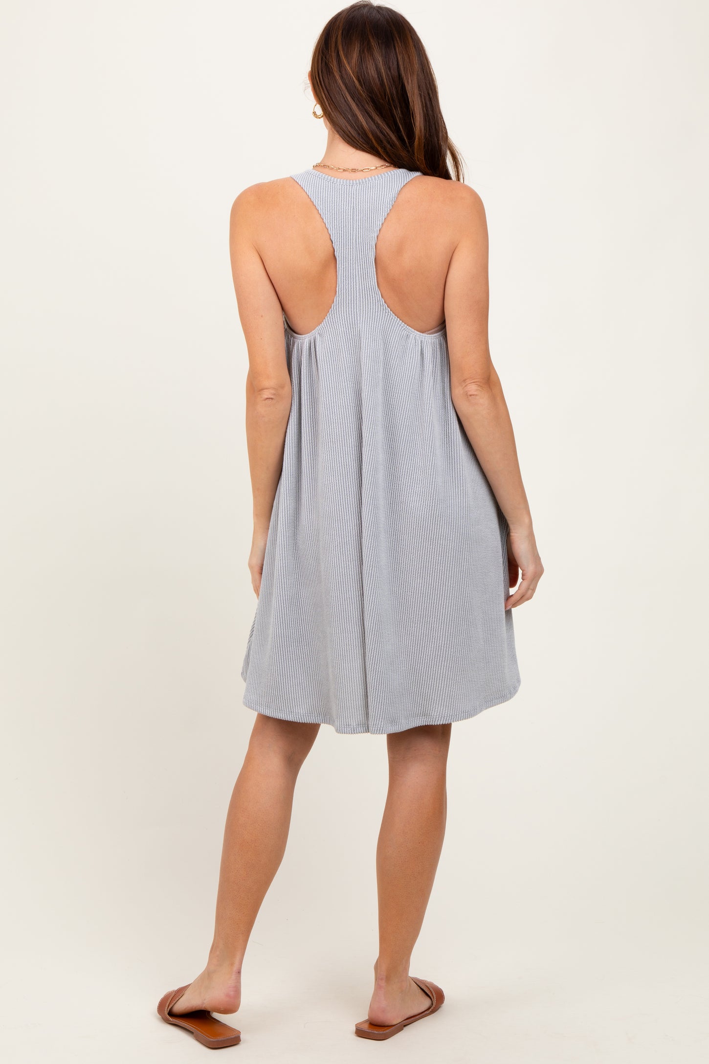 Heather Grey Ribbed Sleeveless Open Back Midi Dress