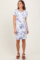 Ivory Floral Short Sleeve Ruched Dress