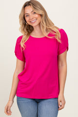 Fuchsia Basic Crew Neck Puff Sleeve Top