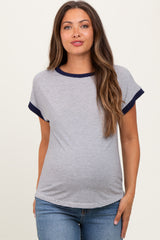 Black Pinstripe Contrast Trim Short Sleeve Maternity Tee