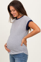 Black Pinstripe Contrast Trim Short Sleeve Maternity Tee