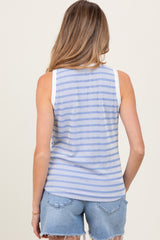 Blue Textured Striped Sleeveless Maternity Top