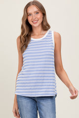 Blue Textured Striped Sleeveless Top