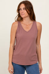 Mauve Pointelle Knit V-Neck Sleeveless Maternity Top