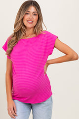Fuchsia Textured Knit Short Sleeve Maternity Top
