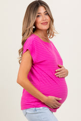 Fuchsia Textured Knit Short Sleeve Maternity Top
