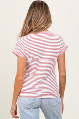 Red Pinstripe Soft Terry Short Sleeve Maternity Top