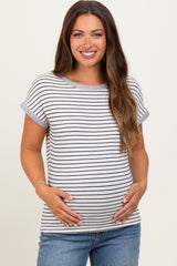 Black Pinstripe Soft Terry Short Sleeve Maternity Top