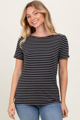 Black Pinstripe Shoulder Button Detail Maternity Top