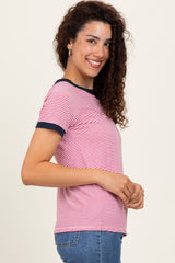 Navy Pinstripe Contrast Trim Tee