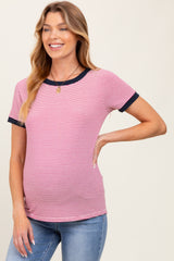 Navy Pinstripe Contrast Trim Maternity Tee
