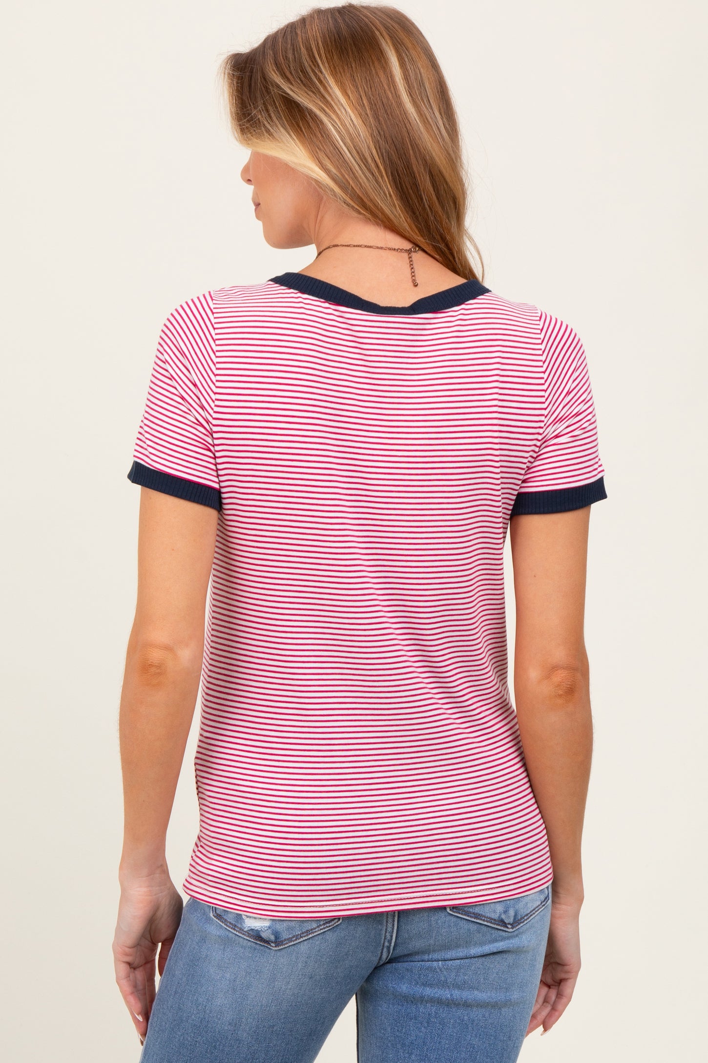 Navy Pinstripe Contrast Trim Maternity Tee