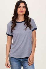 Navy Pinstripe Contrast Trim Maternity Tee