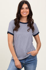 Navy Pinstripe Contrast Trim Tee