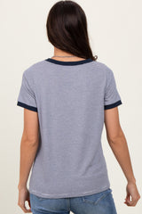 Navy Pinstripe Contrast Trim Tee