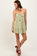 Mint Green Floral Strapless Front Tie Maternity Mini Dress