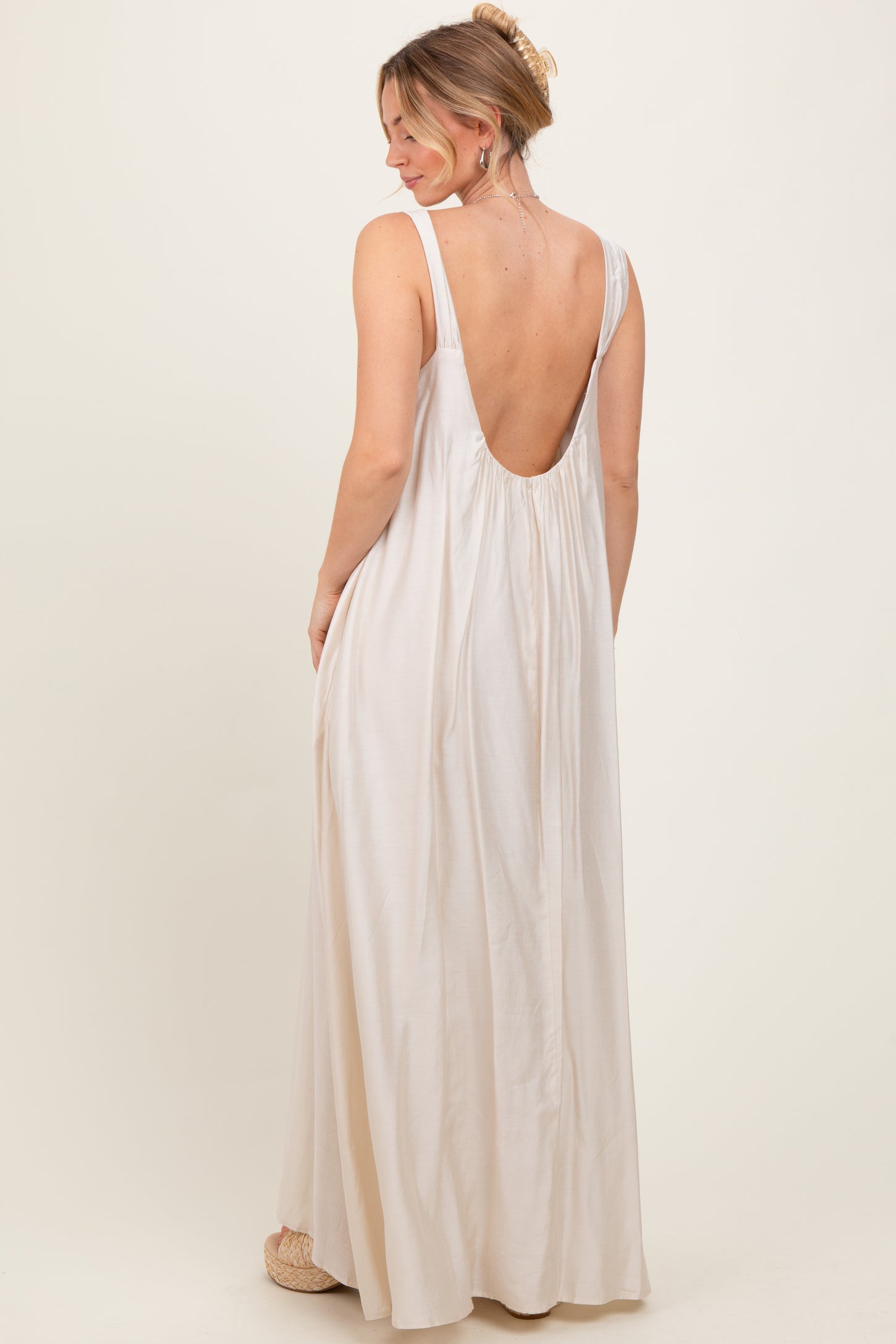Cream O-Ring Strap Scoop Back Maxi Dress
