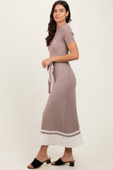 Mocha Ribbed Knit Pleated Midi Dress