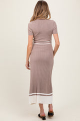 Mocha Ribbed Knit Pleated Maternity Midi Dress