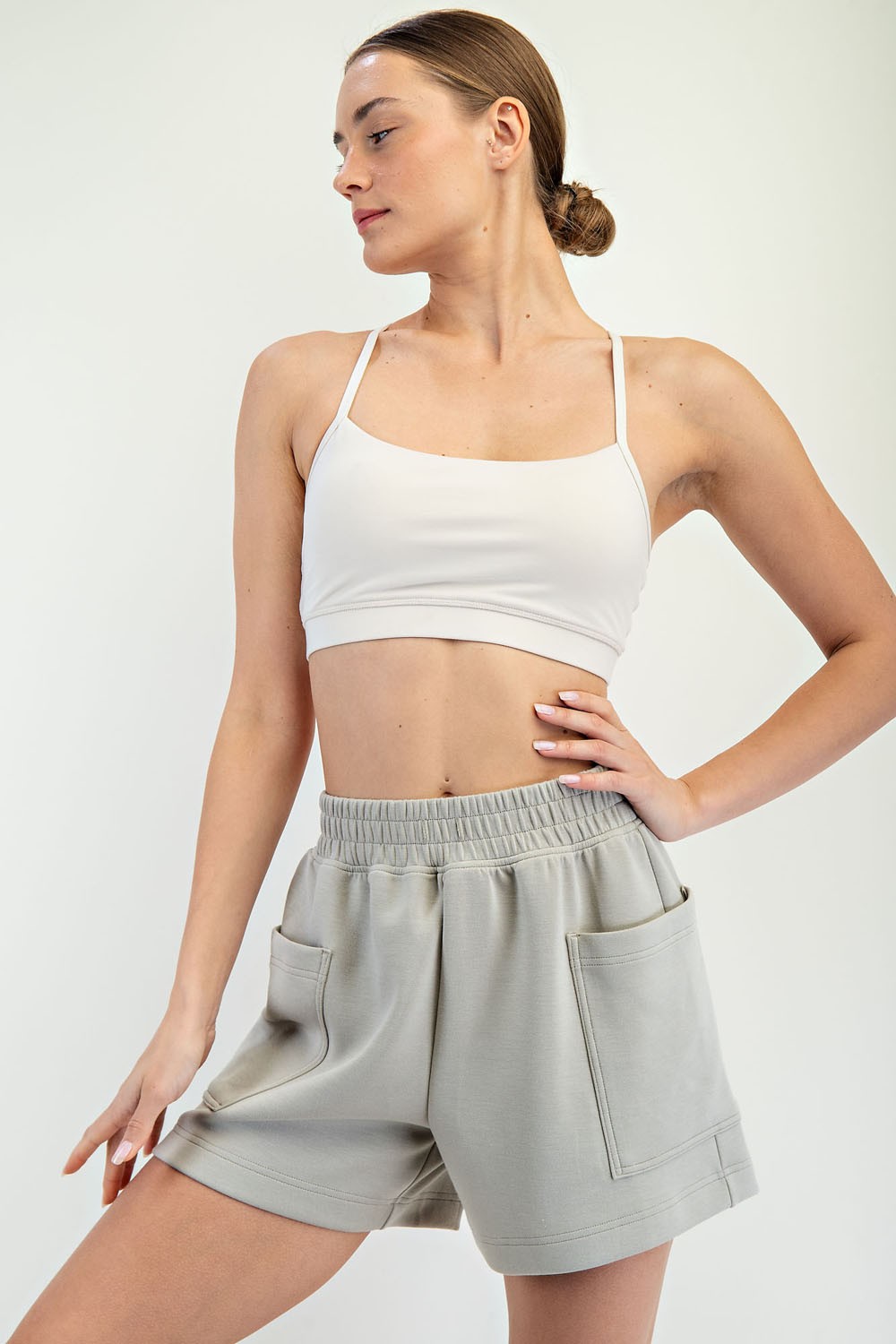 Light Olive Patch Pocket Maternity Shorts