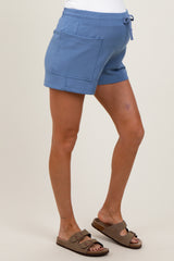 Blue Patch Pocket Maternity Shorts