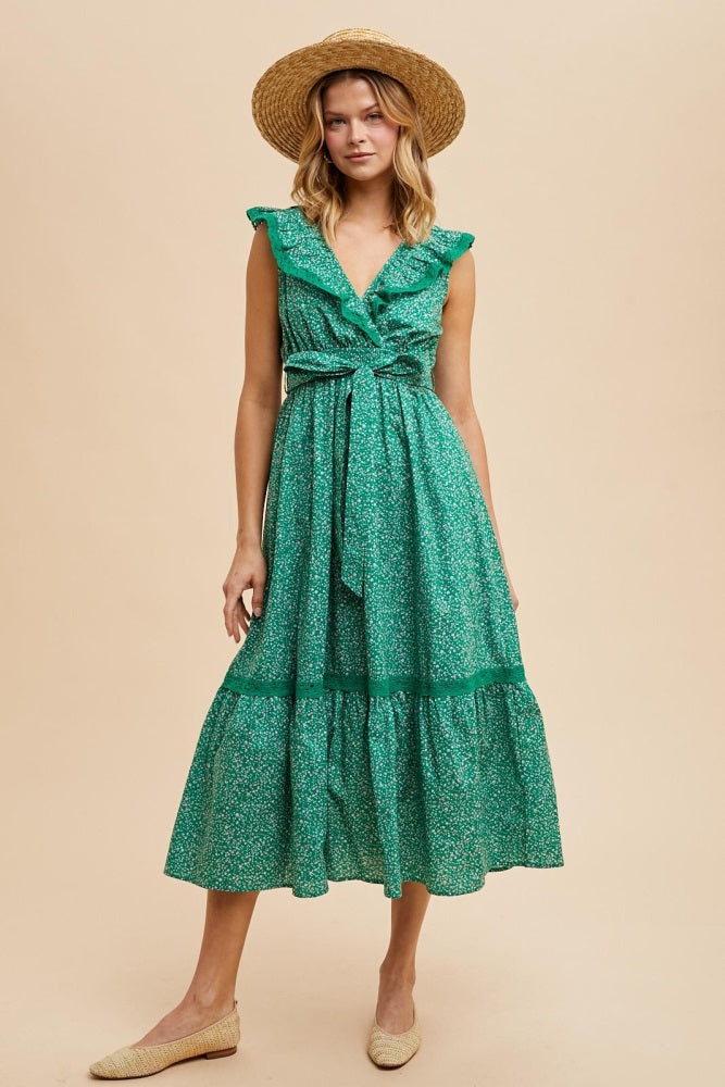 Green Ruffled Floral Cotton Maternity Maxi Dress