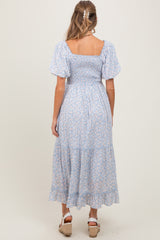 Light Blue Floral Sweetheart Maternity Maxi Dress