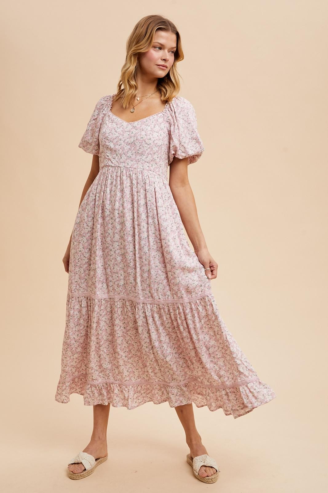 Light Pink Floral Sweetheart Maternity Maxi Dress