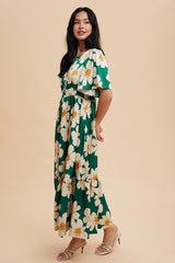 Emerald Notched Collar Floral Button Down Maxi Dress